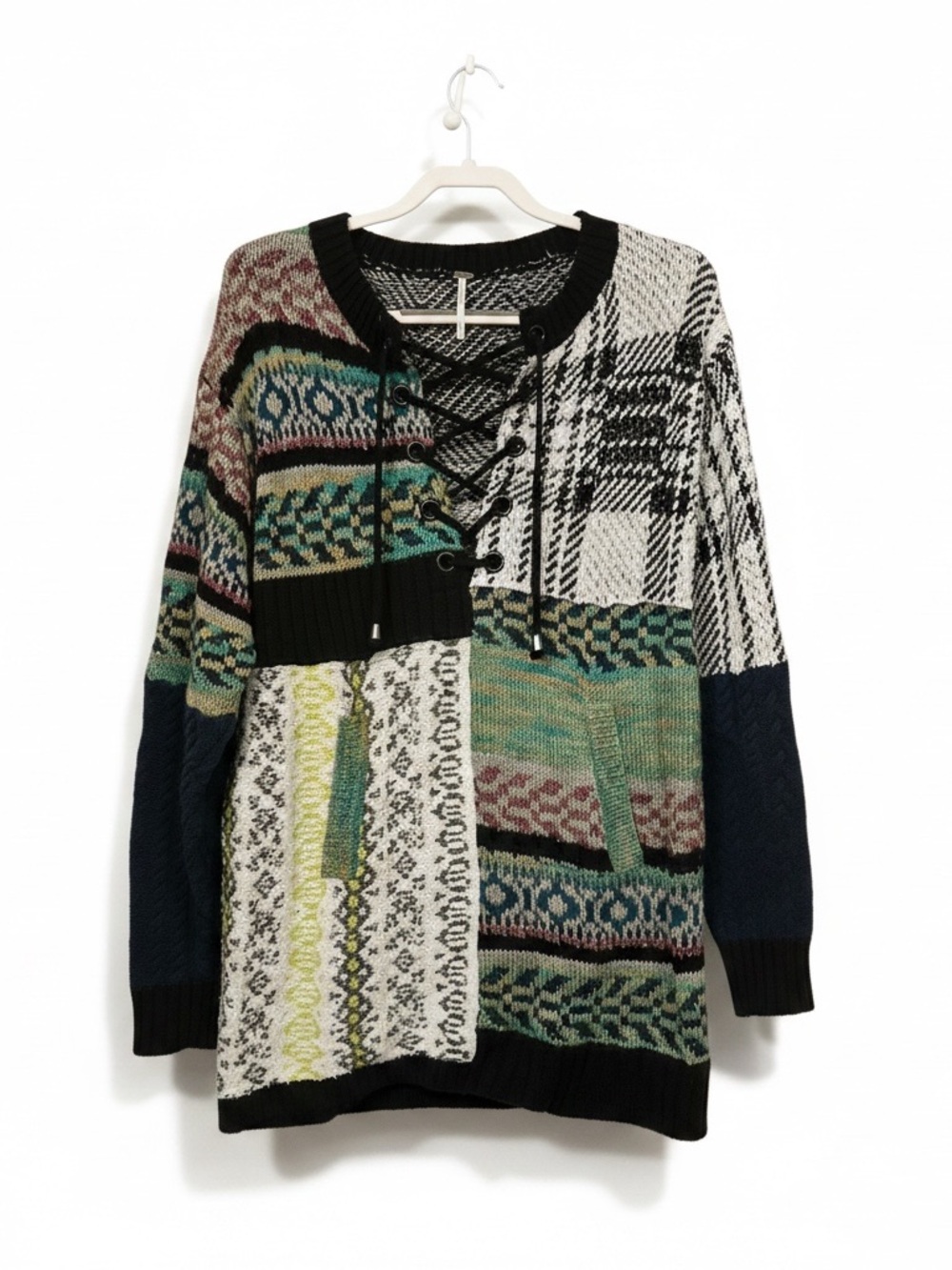 Free People Patchwork Tunic Sweater Size S